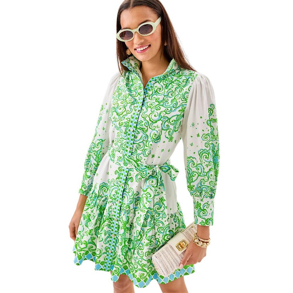 Lilly Pulitzer Drena Shirtdress With Sash in Resort White/Sol Mates - Size 12